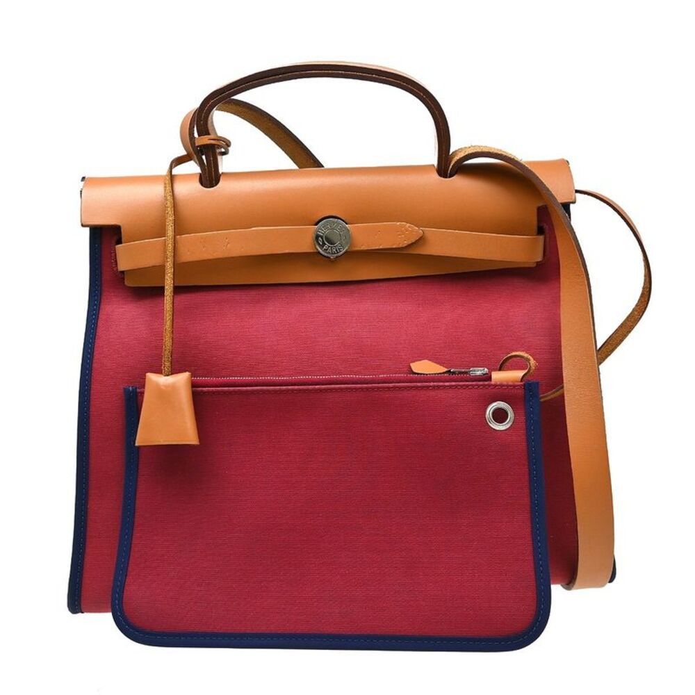 Hermes Herbag Zip Leather And Toile Multicolour Canvas Handbag